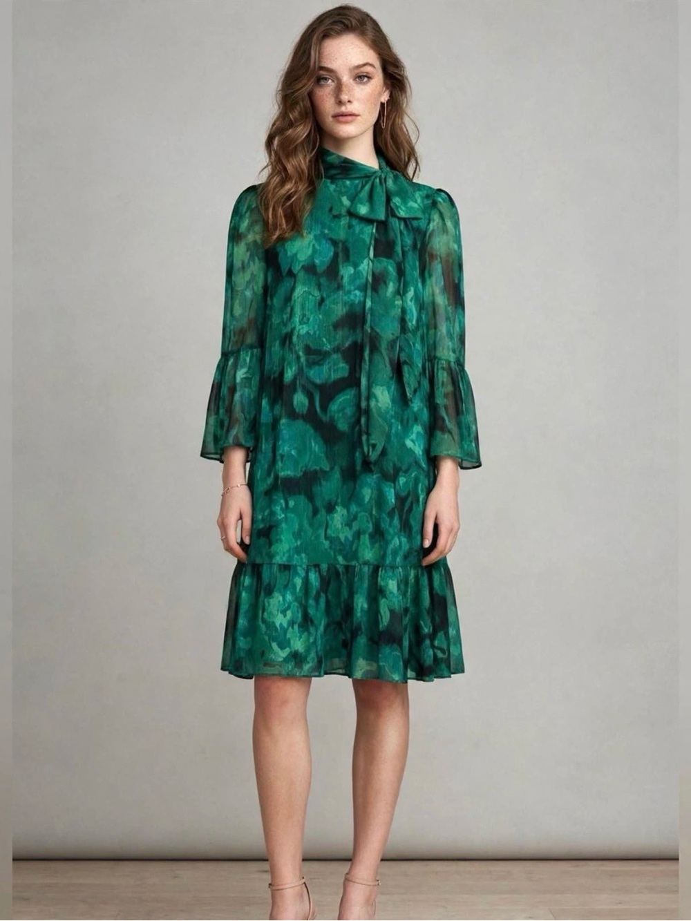 Calvin Klein Printed Ruffle-Trim Dress